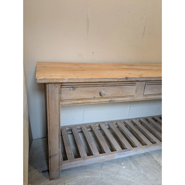 French Country Vintage Scandinavian Whitewashed Pine Console For Sale - Image 3 of 6
