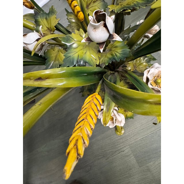 Vintage Sculptural Italian Style Enameled Floral Coffee Table With Glass Top For Sale - Image 9 of 11