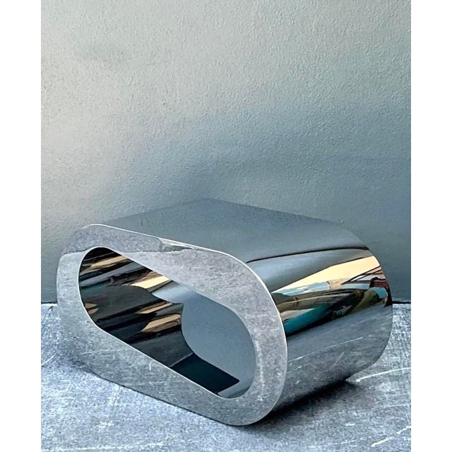 Vintage Italian Polished Chrome Coffee Table For Sale - Image 4 of 12