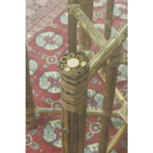 McGuire Vintage Baker-McGuire Furniture Organic Bamboo & Leather Base Round Dining Table For Sale - Image 4 of 6