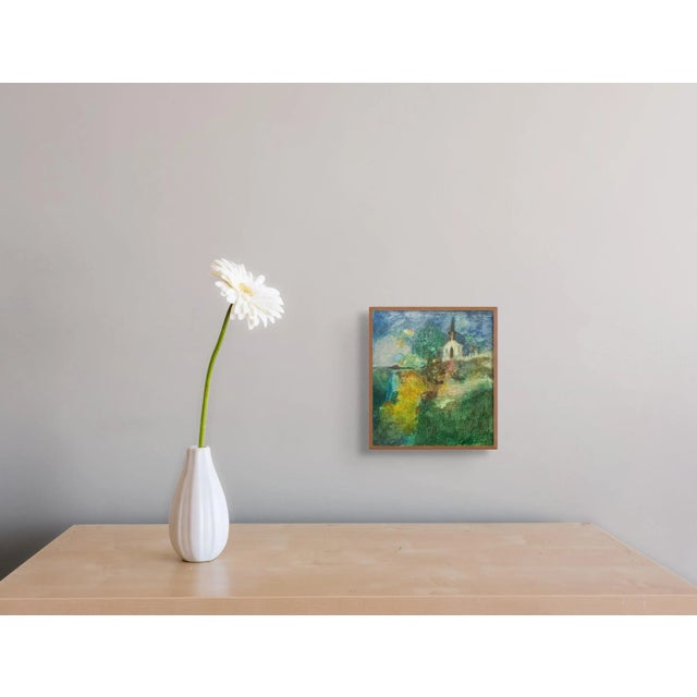 Paper "Church on a Hill" Acrylic Painting on Board For Sale - Image 7 of 7