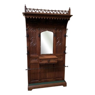 Antique Neo-Gothic Wardrobe with Drawer, 1880 For Sale