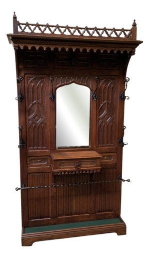 Antique Neo-Gothic Wardrobe with Drawer, 1880