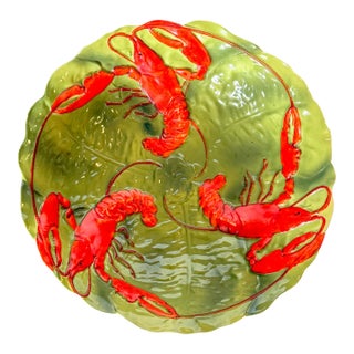 Early 20th Century Majolica Nautical Lobster and Cabbage Leaf Bowl For Sale