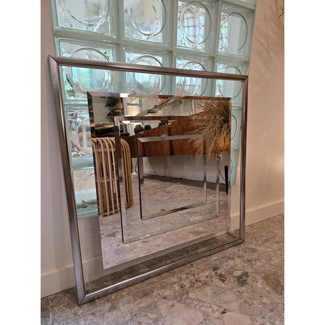 ▪️Vintage Op Art Postmodern Stacked Wall Mirror ▪️Composed of three graduated square mirrors with glass border and metal...
