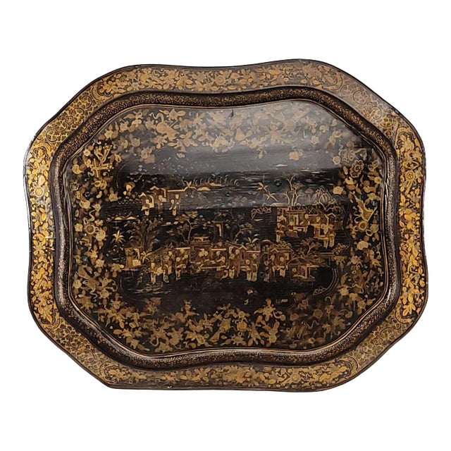Chinese Export Lacquered Tray, Circa 1840. Restored For Sale