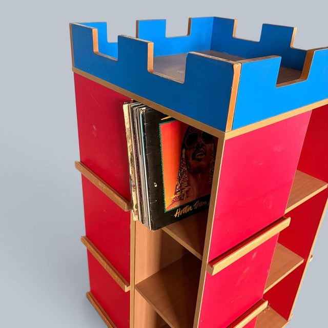 Postmodern Castle Bookcase & Vinyl Record Storage Unit For Sale - Image 4 of 9