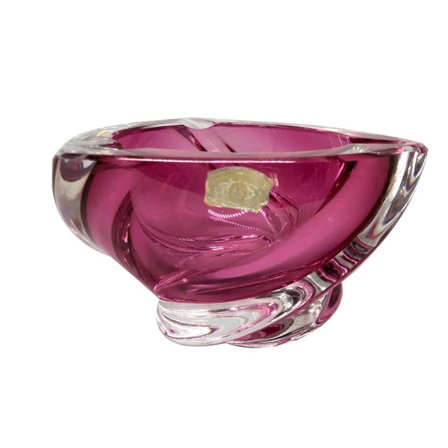 1950s Val St. Lambert Crystal Mid Century Pink Ashtray Bowl For Sale In Charleston - Image 6 of 6