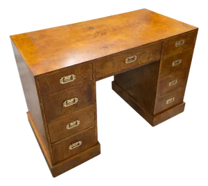 Vintage Burlwood Campaign Kneehole Desk