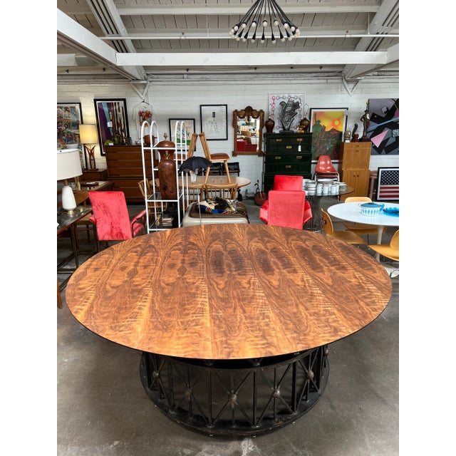 Mid-Century Modern Custom 80" Walnut Table With Reclaimed Pedestal Iron Base For Sale - Image 3 of 5
