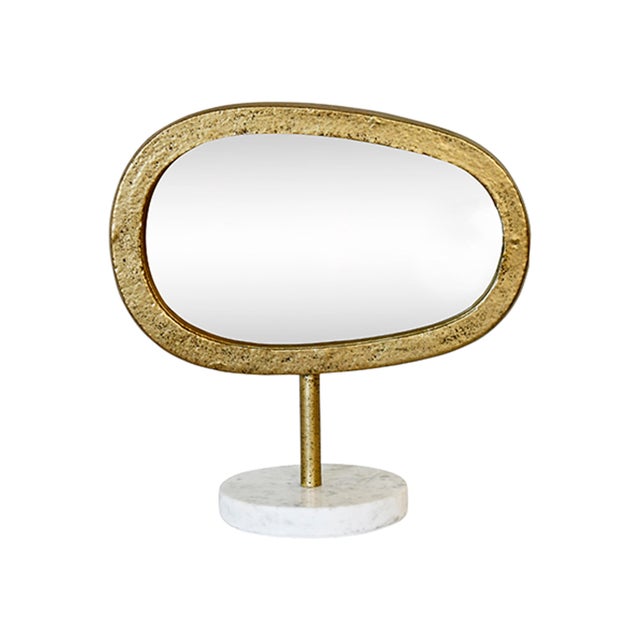2020s Matthew Izzo Home - Moe Aged Gold Finish and Marble Table Mirror For Sale - Image 5 of 5