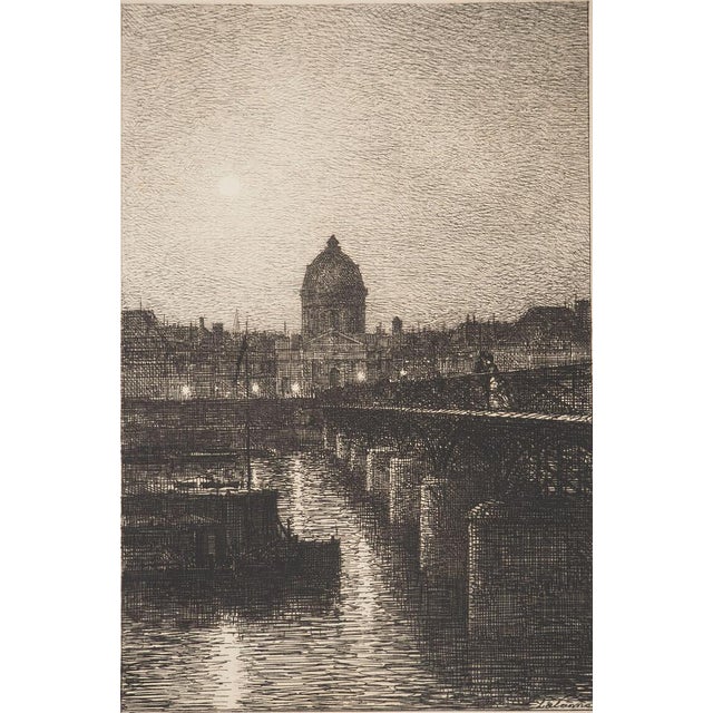 Maxime LALANE (1827-1886) Paris: The Pont des Arts, 1869 Original etching Signed in the plate On vellum 36 x 26 cm...