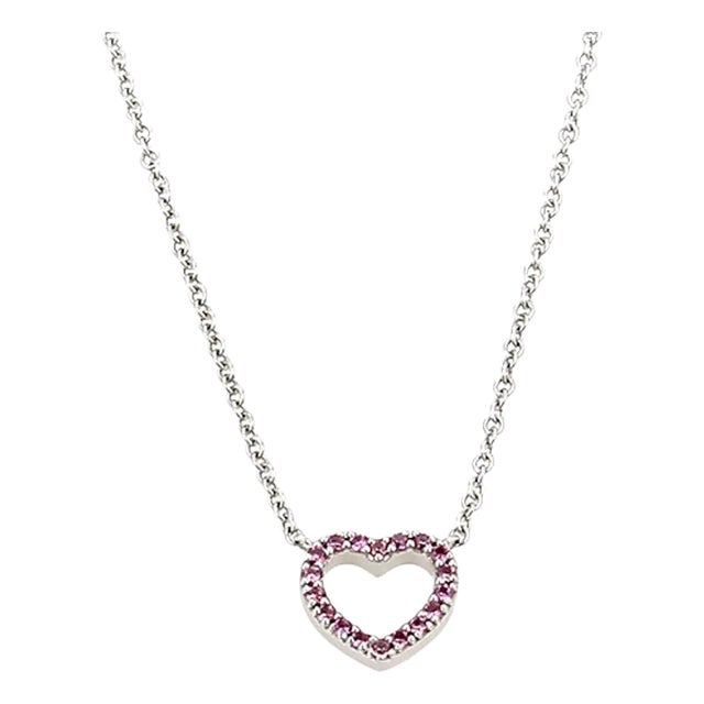 Tiffany & Co. Classic Mini Heart Pink Sapphire 18k White Gold Pendant Necklace For Sale