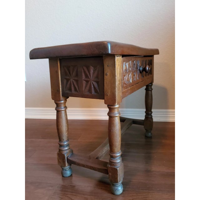 Late 19th Century 19th Century Spanish Baroque Carved Walnut End Table Nightstand Bench Stool For Sale - Image 5 of 13