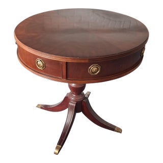 1990s Hammary Banded Inlaid Mahogany Drum Table For Sale