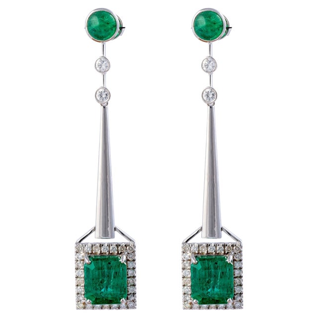 Early 21st Century 10.52 Carats Natural Zambian Emerald Earrings with 1.32 Diamonds and 14k Goldol For Sale - Image 5 of 18