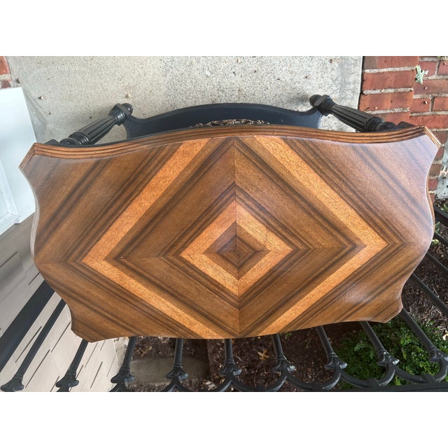 Refinished console table with stunning diamond veneer top. The base has been painted navy and has an ornamental gold...