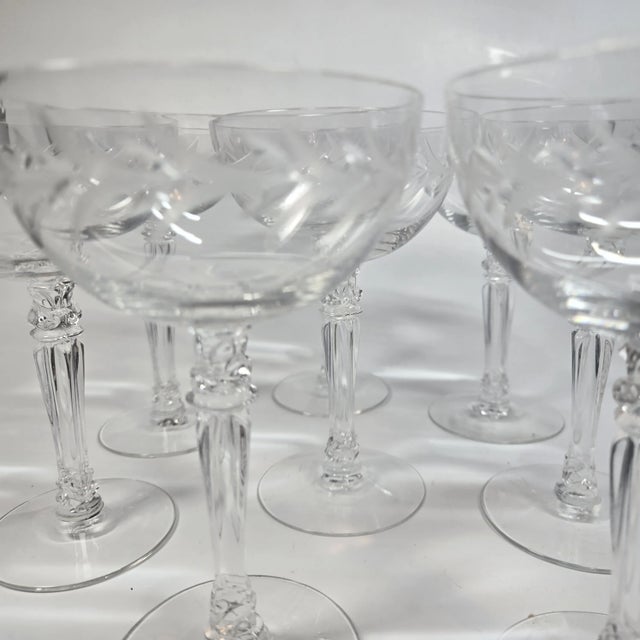 Handcut Laurel Champagne Coupes- Set of Eight For Sale - Image 9 of 10