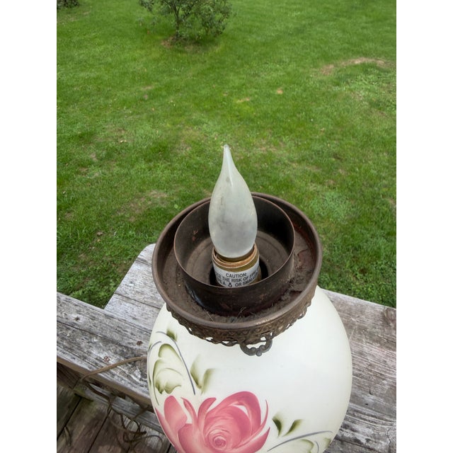 Vintage "Gone With the Wind” Hurricane Parlor Lamp Double Globe Pink Roses For Sale - Image 4 of 11