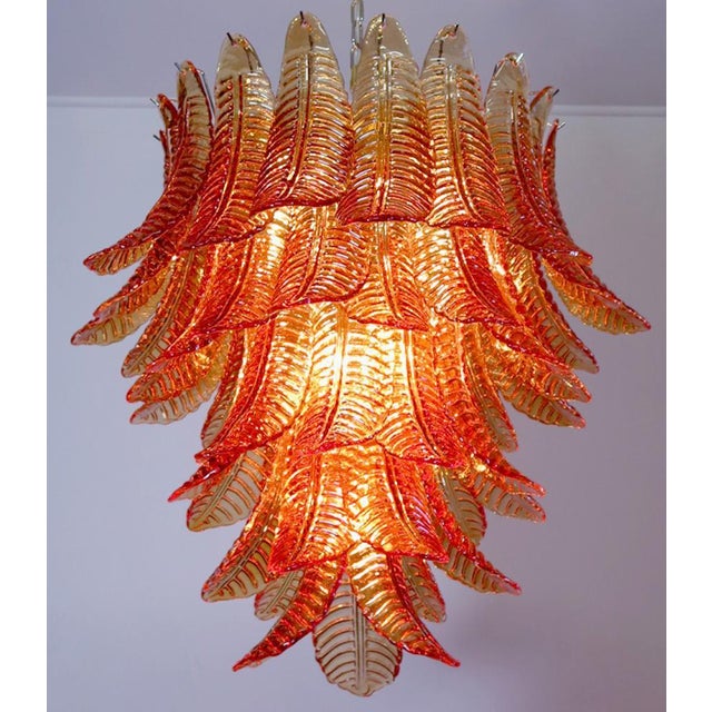 Italian Chandeliers with Leaves in the style of Barovier & Toso, Set of 2 For Sale - Image 13 of 17