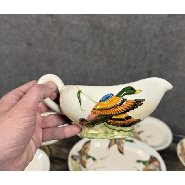 Ceramic Porcelain Dinner Service with Embossed Ducks, 20th Century, 1890s, Set of 10 For Sale - Image 7 of 10