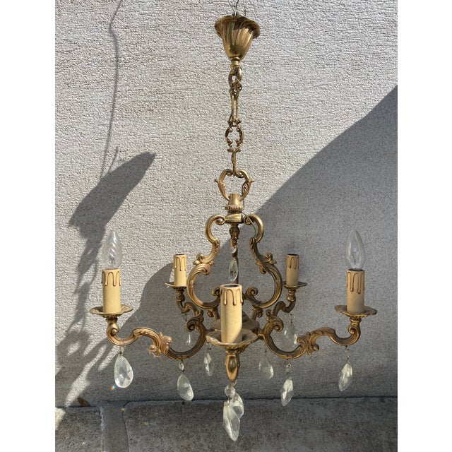 Louis XV Two Brass Chandeliers with 5 and 6 Branch, 1890s, Set of 2 For Sale - Image 3 of 10