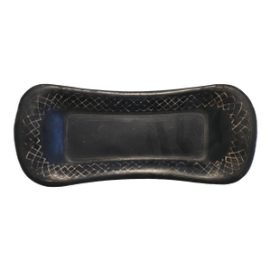 Antique Victorian Papier-Mâché Pen or Brush Tray, Finished in Black Lacquer With an Incised Lattice Border Originally Gilt.