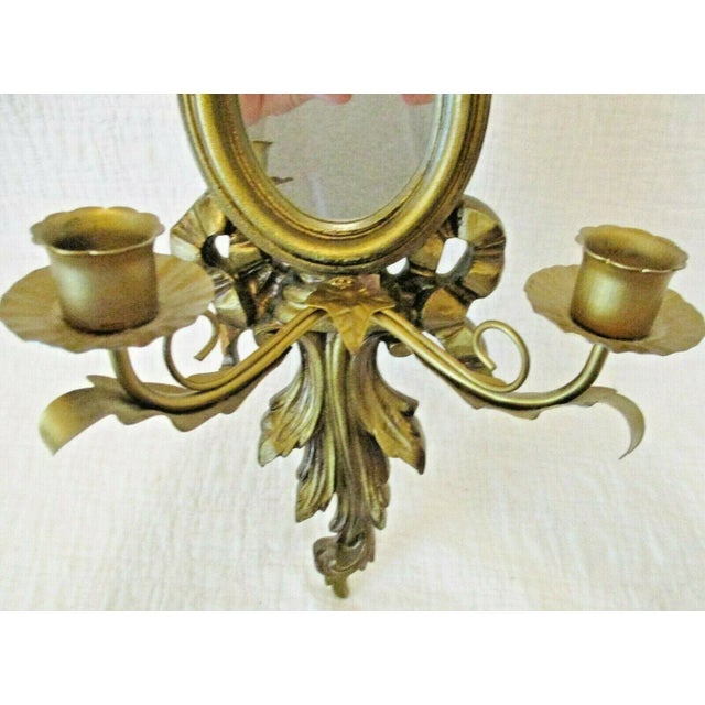 1960s Vintage Italian Giltwood Bow Top Botanical Decor Mirror Two Candle Wall Sconce For Sale In Miami - Image 6 of 11