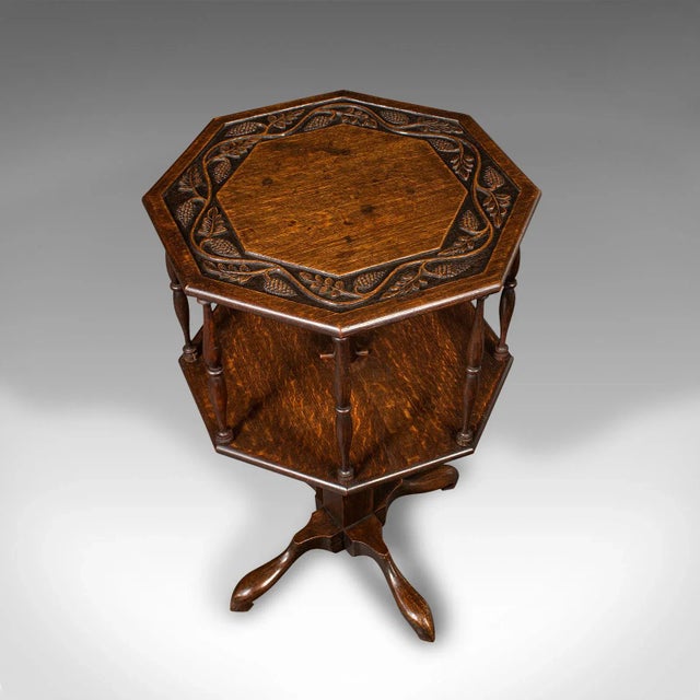 1890s Antique Victorian Oak Octagonal Occasional Table For Sale - Image 6 of 10
