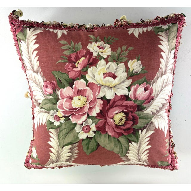 Textile Early 20th Cent. Hand Printed Cotton Tasseled Floral Pillows/Pair For Sale - Image 7 of 9