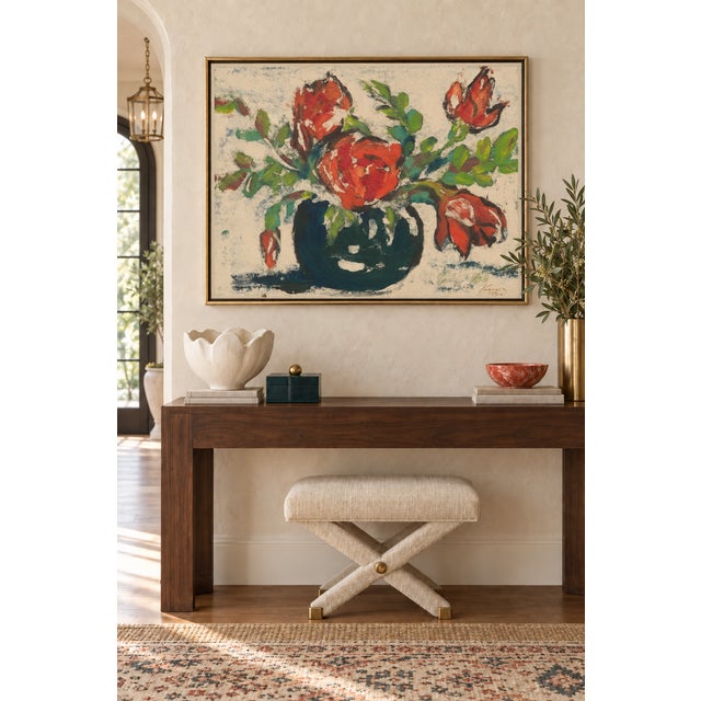Contemporary 1930 Vintage Red Flowers in a Vase Art Print by Zolo Palugyay - 14" X 11" For Sale - Image 3 of 7