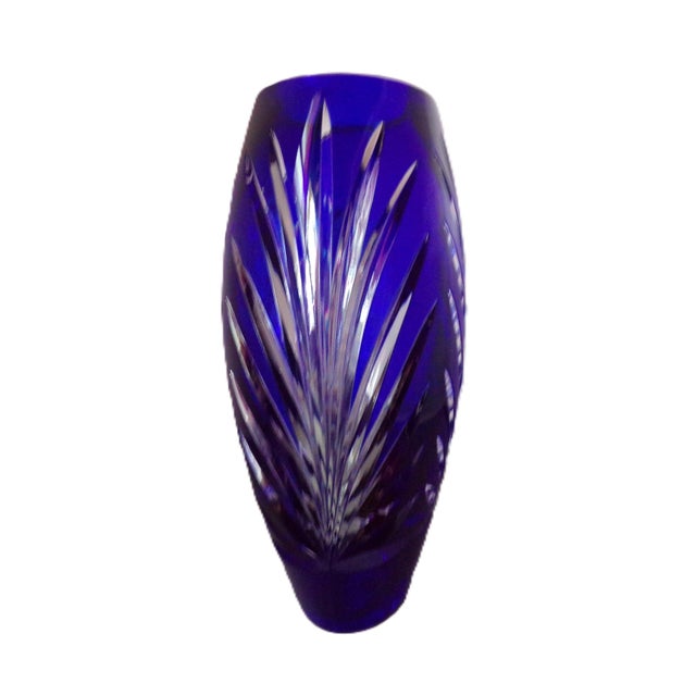 Art Deco Early 20th Century Cobalt Blue Cut to Clear Crystal Vase For Sale - Image 3 of 9