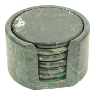 Green Marble Coasters Set 7 Pieces Handmade in Italy Collectible 1970 For Sale
