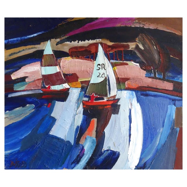 Valdis Bush, Yachts, 1983, Oil on Cardboard For Sale