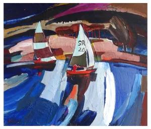 Valdis Bush, Yachts, 1983, Oil on Cardboard