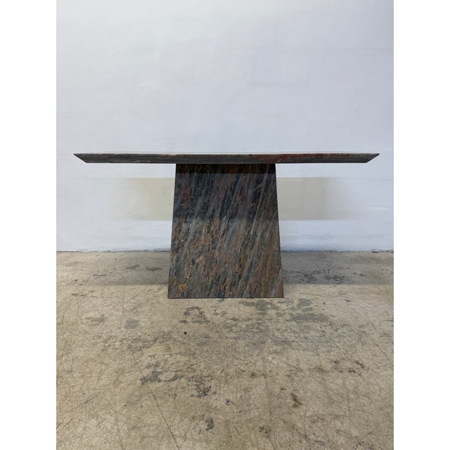 Variegated green natural stone marble console table imported from Italy circa 1980s.