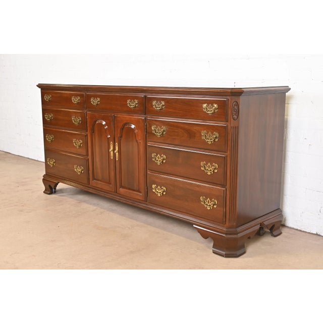 English Ethan Allen Georgian Solid Cherry Wood Dresser or Credenza For Sale - Image 3 of 12