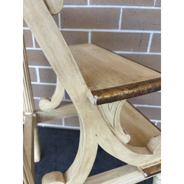 Vintage Mid Twentieth Century Regency Style White and Gold Library Steps For Sale - Image 9 of 10
