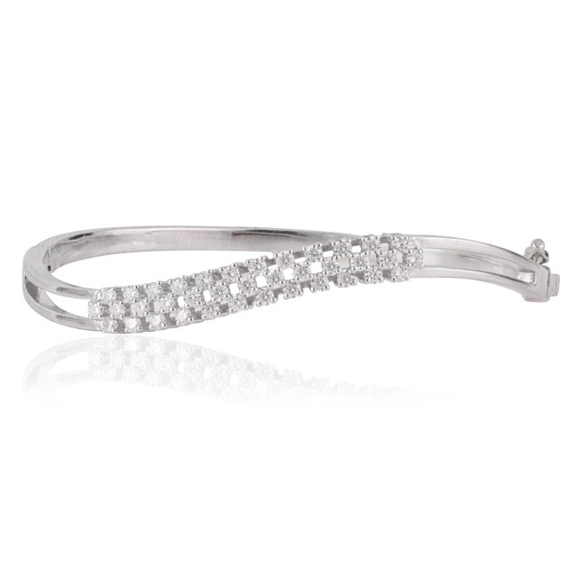 Contemporary Hallmarked 925 Cubic Zirconia Hinged Wavy Bangle Bracelet for Women - Christmas Gift For Sale - Image 3 of 13