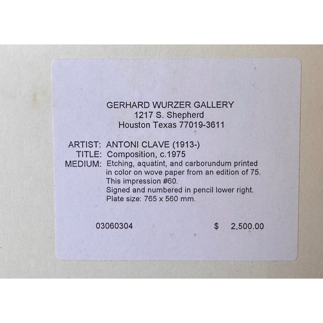 1970s Antoni Clavé (Spanish, 1913–2005) Float-Mounted Textured Abstract Etching 60/75 For Sale - Image 12 of 14