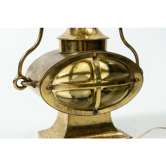 Antique Brass Maritime Ships Lamp with Oval Glass Shade, 1890s For Sale - Image 4 of 5