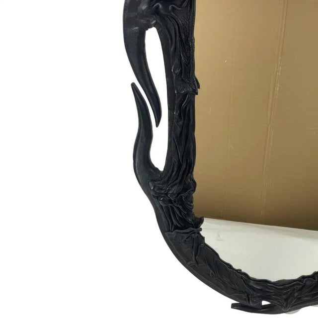 1970s Art Nouveau Wavy Leather Wrapped Mirror, 1950s For Sale - Image 5 of 11