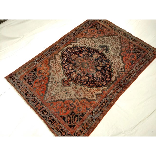Antique Farahan Sarouk Rug, Handwoven Floral Pattern, Ivory & Brick Red, 5’ X 7’ For Sale - Image 4 of 12