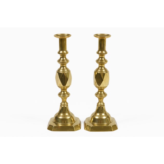 English Antique Brass "Ace of Diamonds" Candlesticks, a Pair For Sale - Image 4 of 9