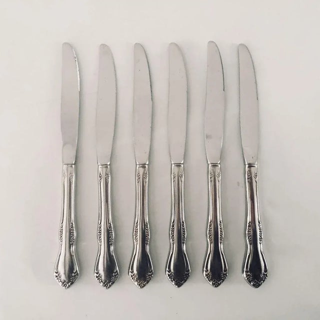 1970s Floral Stainless Dinner Knives - Set of 6 For Sale - Image 5 of 5