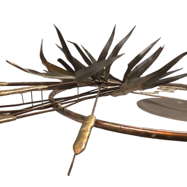 Brutalist MCM Cattails Wall Sculpture Brutalist Vintage 34 Inch Large Art Copper Brass For Sale - Image 3 of 18