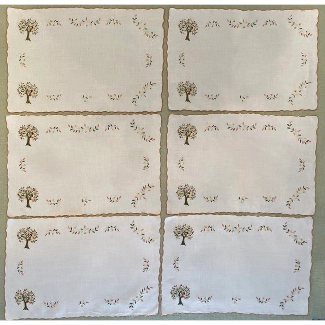 Embroidered Christmas Holiday Placemats & Napkins Set For Sale In New York - Image 6 of 12