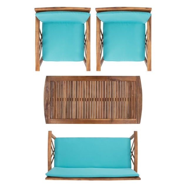 Wood Fontana 4-Piece Outdoor Set, Natural/Aqua For Sale - Image 7 of 10