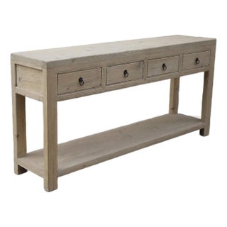 Reclaimed Pine 4-Drawer Console Table With an “English” Style Potboard Base For Sale