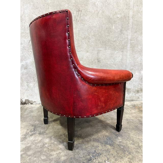 1990s Vintage Leather Club Chair Oxblood Red Nailhead Regency Designer For Sale - Image 5 of 11